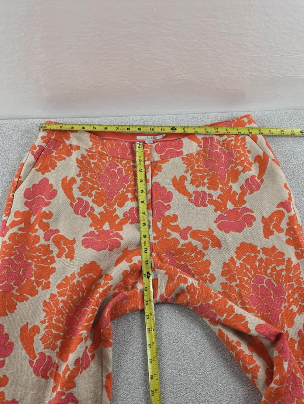 Boden Floral Brocade Linen Pants Tan Orange Pink Wmn's 16R - Picture 9 of 13